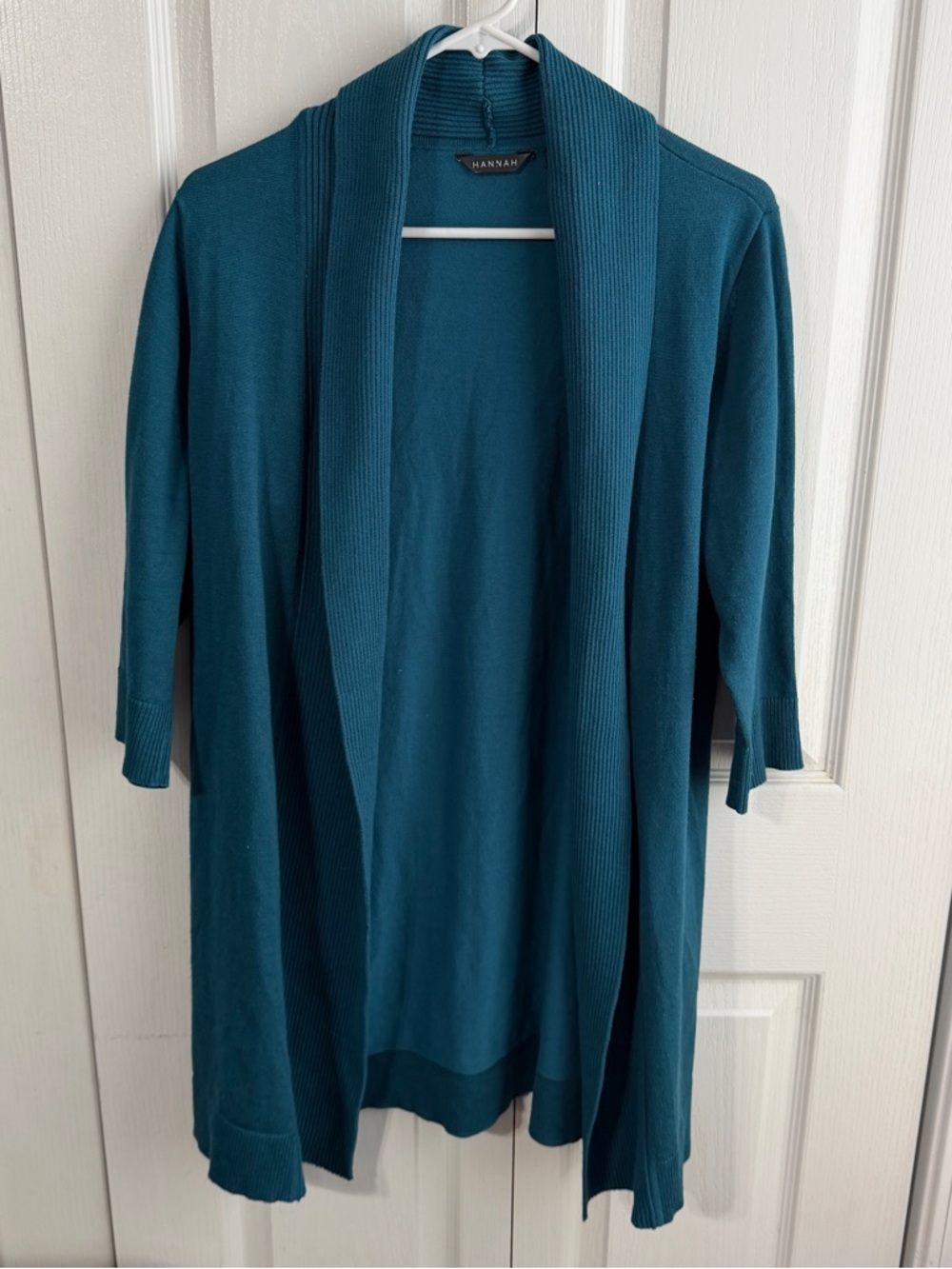 Hannah blue teal open front duster cardigan size large